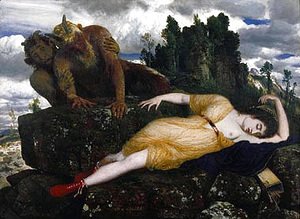 Arnold Böcklin - Sleeping Diana Watched by Two Fauns  1877